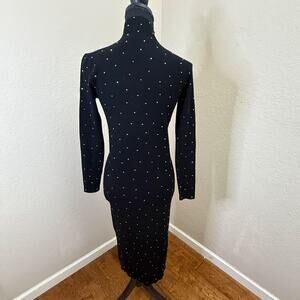 ZARA Knit Black Rhinestone Studded Turtleneck Bodycon Dress Size Small